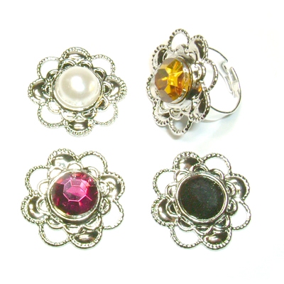 원형꽃 보석까메오받침 (실버)