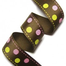 밤색바탕/핑크노랑 (투톤 땡땡이 스티치)