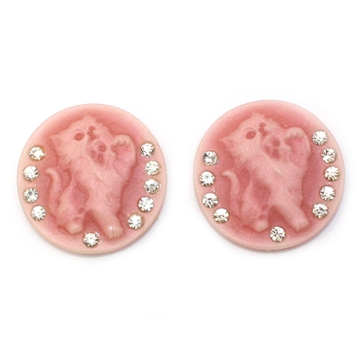 18mm 보석 고양이원형 까메오(핑크)
