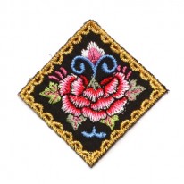 검정/금사 물결테두리 사각 꽃(자수와펜)