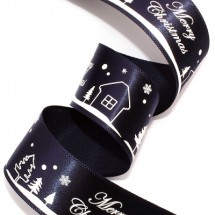 곤색공단/흰색 눈내리는 마을(크리스마스리본)