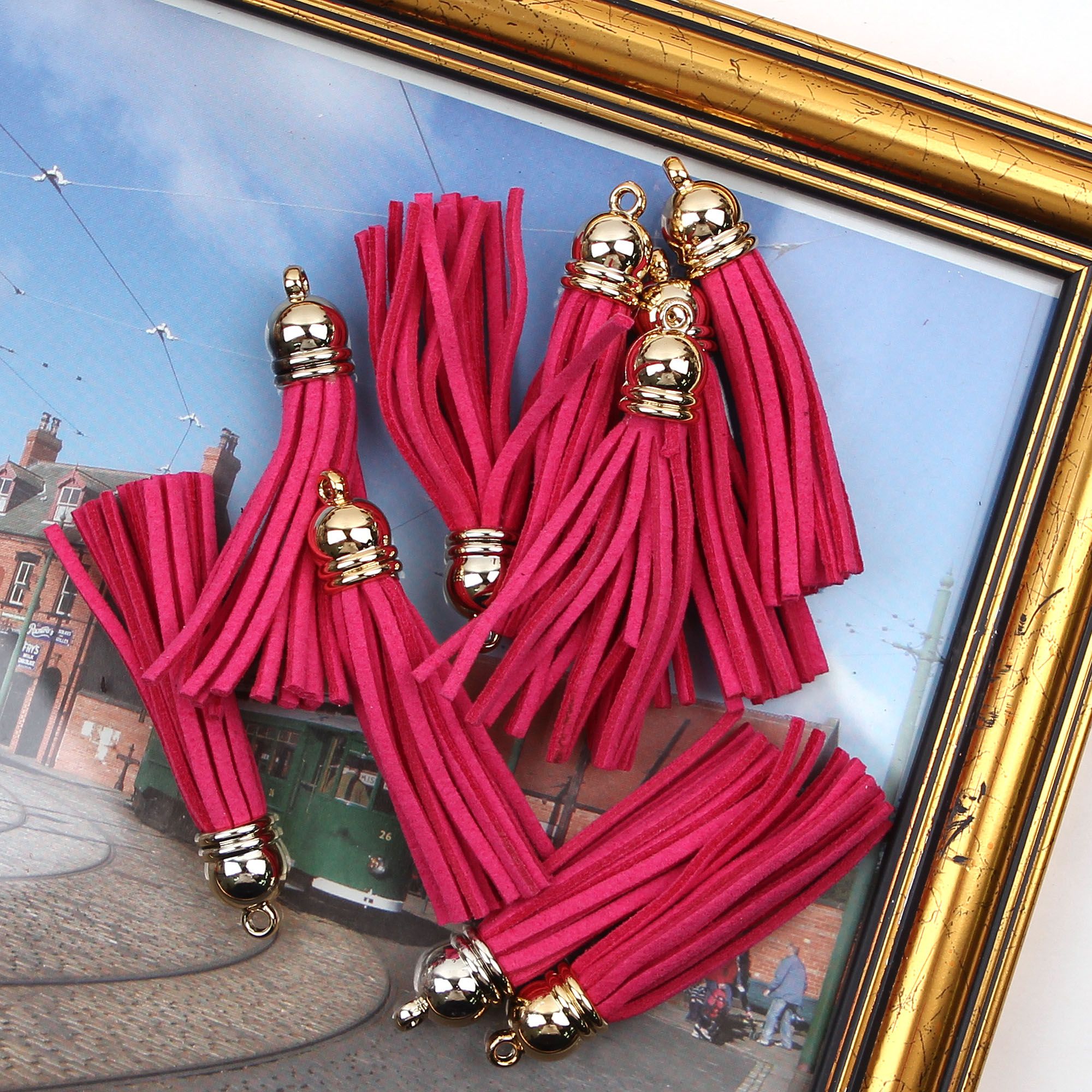 꽃체리색/금장식 스웨이드 긴타슬