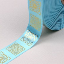 아쿠아옥색/금색 사각전통문양(공단프린트)